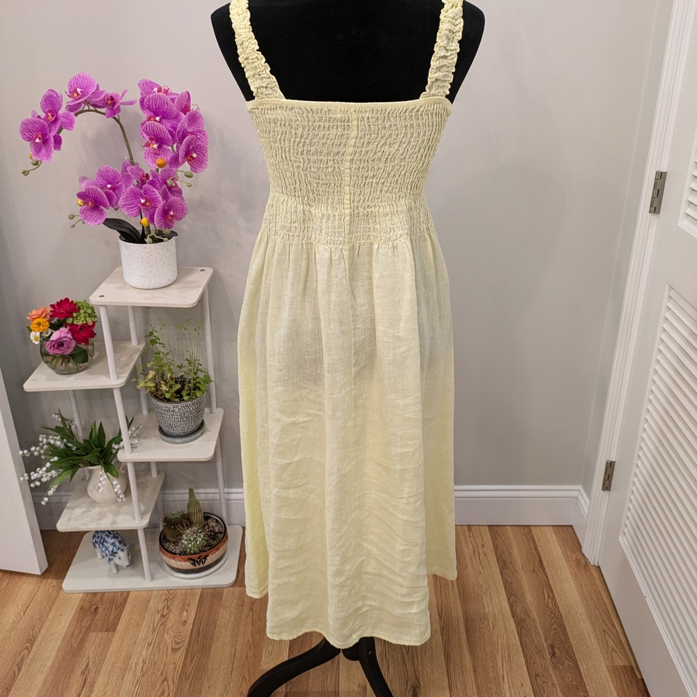 Elegant Yellow Midi Dress Size Medium Made In Italy